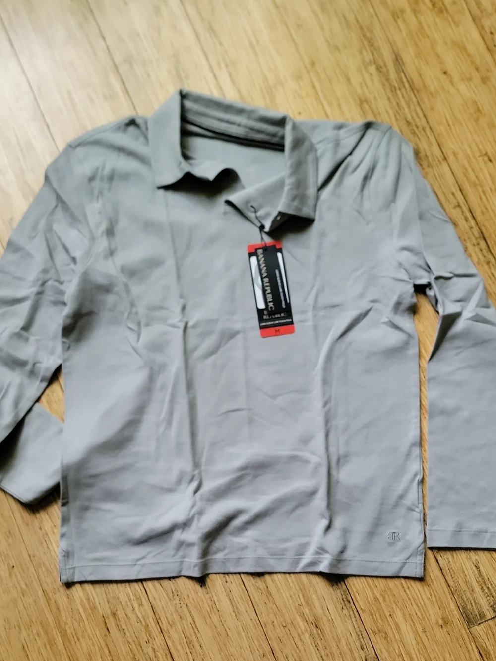 Banana Republic New With Tags Men's Long Sleeve Polo Shirt - Light Gray